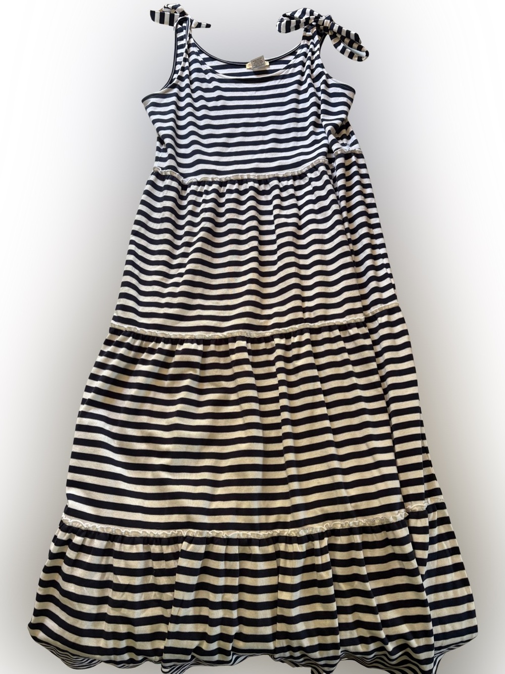 Navy and White Striped Tie-Shoulder Maxi Dress